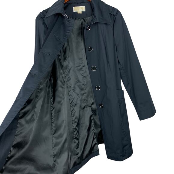 Michael Michael Kors Mid Length Trench Coat Black Belt Button Front Women's L - Picture 8 of 12